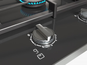 Gas Hob 2 Burners Glass Black 3D 모델