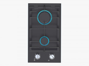 Gas Hob 2 Burners Glass Black 3D 모델