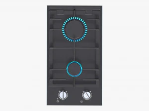 Table de Cuisson Gaz 2 Feux Verre Noir Modèle 3D