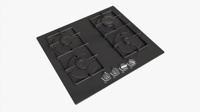 Gas Hob 4 Burners Glass Black 01 3D 模型 .c4d .max .obj .3ds .fbx .stl .blend 