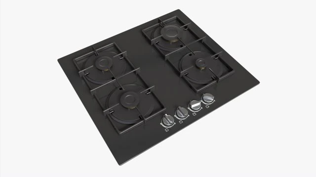 Газова варильна панель 4 конфорки Glass Black 01 3D Модель .c4d .max .obj .3ds .fbx .stl .blend 