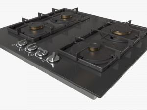 Gas Hob 4 Burners Glass Black 01 3D 模型