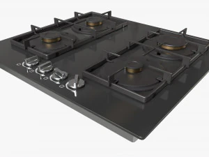 Газова варильна панель 4 конфорки Glass Black 01 3D Модель