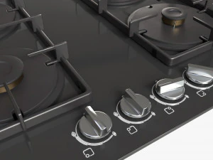 Газова варильна панель 4 конфорки Glass Black 01 3D Модель