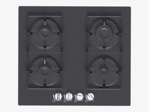 Gas Hob 4 Burners Glass Black 01 3D 模型