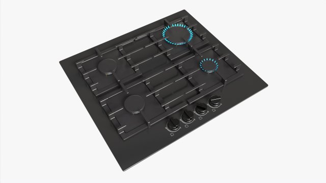 Gas Hob 4 Burners Glass Black 02 3D Модель .c4d .max .obj .3ds .fbx .stl .blend 