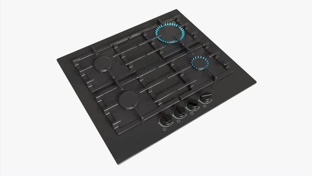Газова варильна поверхня 4 конфорки Glass Black 02 3D Модель .c4d .max .obj .3ds .fbx .stl .blend 
