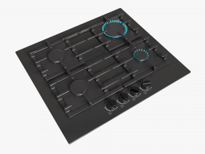Gas Hob 4 Burners Glass Black 02 Modelo 3D