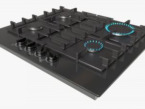 Gas Hob 4 Burners Glass Black 02 3D Модель