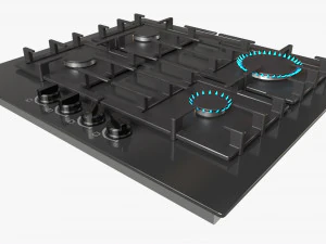 Газова варильна поверхня 4 конфорки Glass Black 02 3D Модель