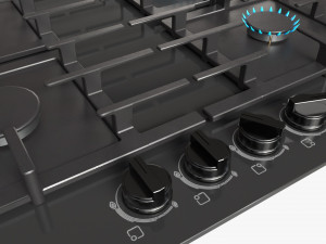 Gas Hob 4 Burners Glass Black 02 3D Модель