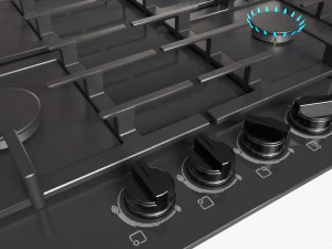 Газова варильна поверхня 4 конфорки Glass Black 02 3D Модель