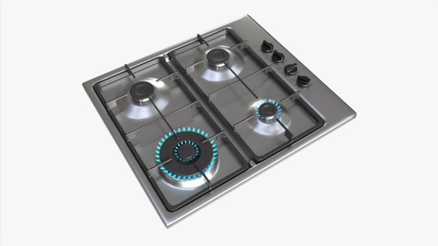 Gas Hob 4 Burners White 3D Model .c4d .max .obj .3ds .fbx .stl .blend 