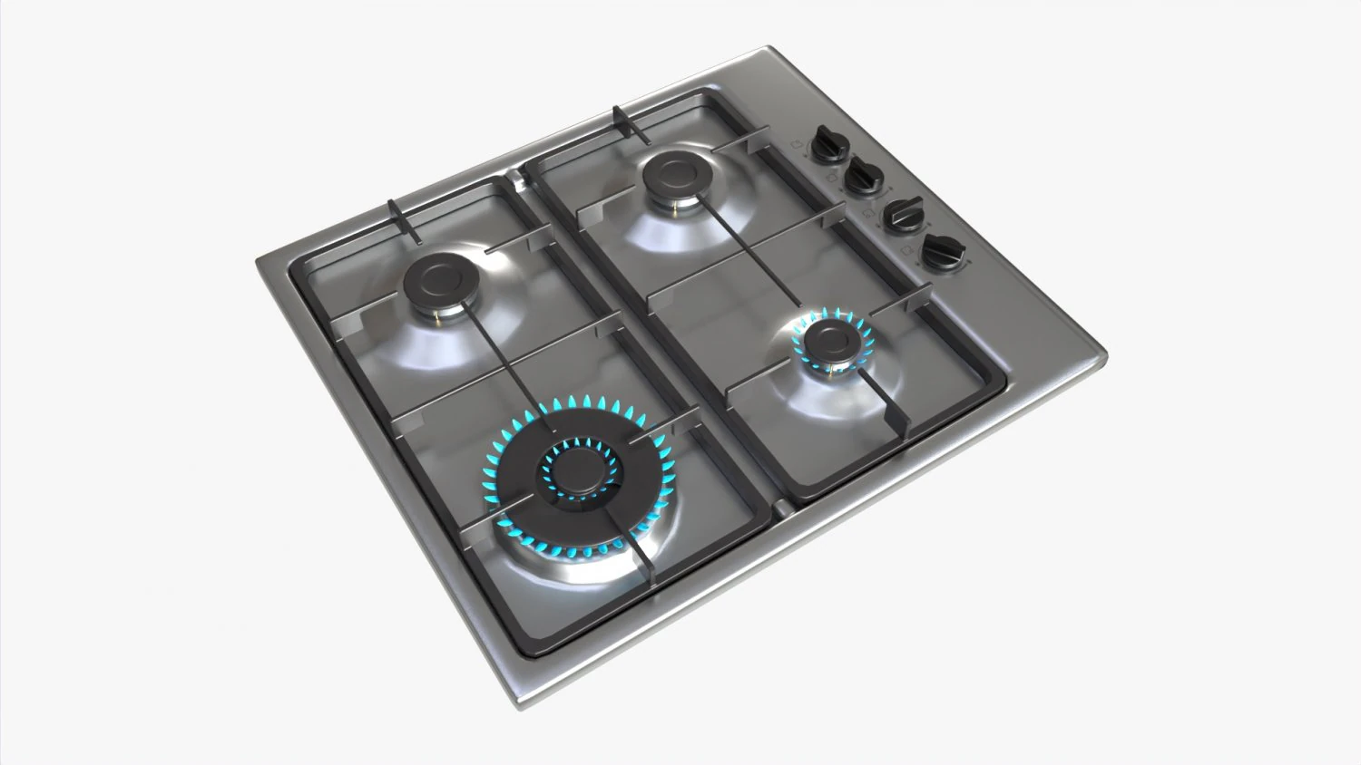 Gas Hob 4 Burners White 3D Model .c4d .max .obj .3ds .fbx .stl .blend 