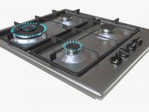 Gas Hob 4 Burners White 3D Model