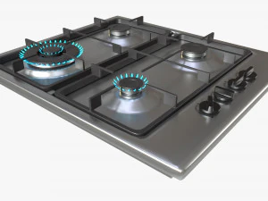 Gas Hob 4 Burners White 3D Model