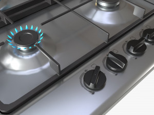 Gas Hob 4 Burners White 3D Model