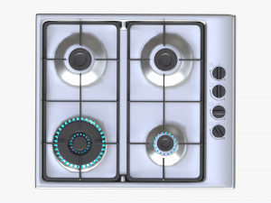 Gas Hob 4 Burners White 3D Model