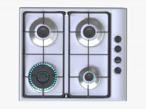 Gas Hob 4 Burners White 3D Model