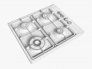 Gas Hob 4 Burners White 3D Model