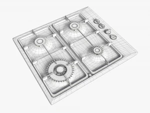 Gas Hob 4 Burners White 3D Model