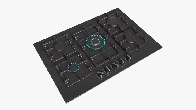 Gas Hob 5 Burners Glass Black Modelo 3D .c4d .max .obj .3ds .fbx .stl .blend 