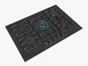 Gas Hob 5 Burners Glass Black 3D Model