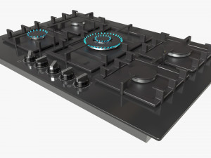 Gas Hob 5 Burners Glass Black Modelo 3D