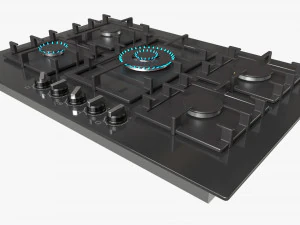 Газова варильна поверхня 5 конфорок, скло чорного кольору 3D Модель