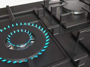 Газова варильна поверхня 5 конфорок, скло чорного кольору 3D Модель