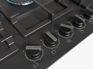 Gas Hob 5 Burners Glass Black Modelo 3D