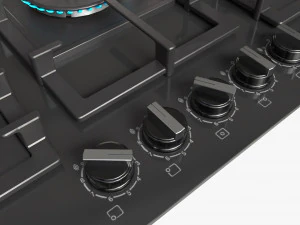 Газова варильна поверхня 5 конфорок, скло чорного кольору 3D Модель