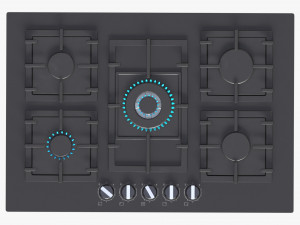 Gas Hob 5 Burners Glass Black Modelo 3D