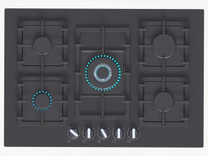 Газова варильна поверхня 5 конфорок, скло чорного кольору 3D Модель