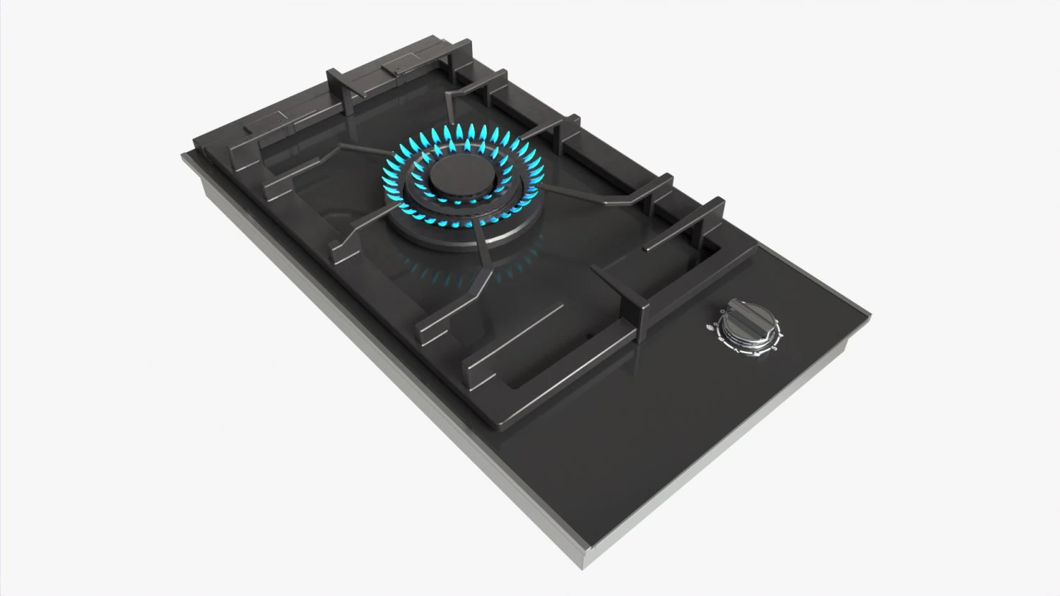 Gas Hob One Burner Glass Black 3D Model .c4d .max .obj .3ds .fbx .stl .blend