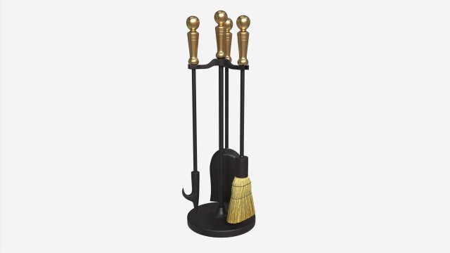 Mini Fireplace Tools 4-Set 3D Model .c4d .max .obj .3ds .fbx .stl .blend 