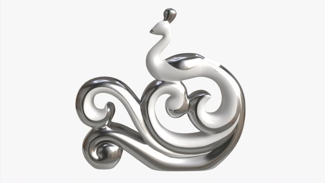 Modern Peacock Ceramic Figurine silver 3D 模型 .c4d .max .obj .3ds .fbx .stl .blend 
