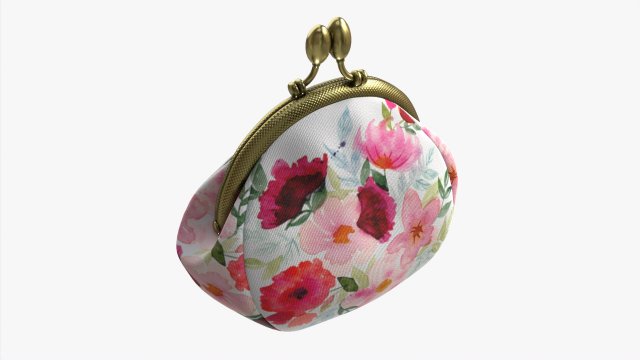 Female coin purse 02 with flowers 3D 모델 .c4d .max .obj .3ds .fbx .stl .blend 