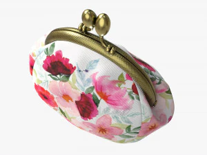 Female coin purse 02 with flowers 3D Model