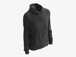 Sudadera con Capucha y Bolsillos para Mujer Mockup 01 Negro Modelo 3D