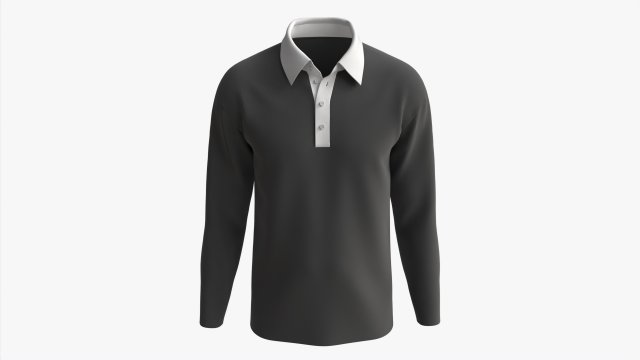 Long Sleeve Polo Shirt for Men Mockup 01 Black Model 3D .c4d .max .obj .3ds .fbx .stl .blend 