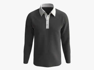 Мужская рубашка поло с длинным рукавом Mockup 01 Black 3D Модель