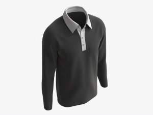 Long Sleeve Polo Shirt for Men Mockup 01 Black Model 3D