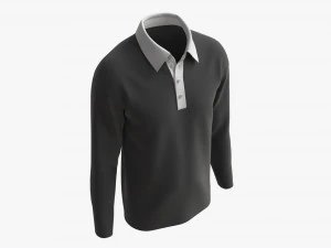 Long Sleeve Polo Shirt for Men Mockup 01 Black 3D Model