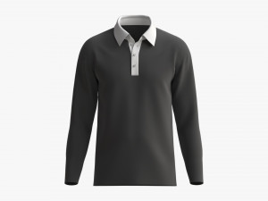 Long Sleeve Polo Shirt for Men Mockup 01 Black Model 3D