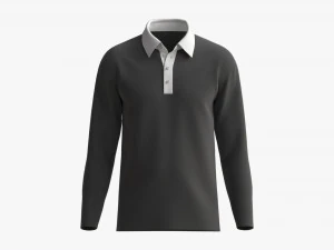 Long Sleeve Polo Shirt for Men Mockup 01 Black 3D Model