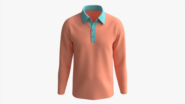 Long Sleeve Polo Shirt for Men Mockup 01 Pink 3D Model .c4d .max .obj .3ds .fbx .stl .blend 