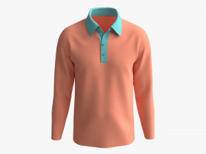 Long Sleeve Polo Shirt for Men Mockup 01 Pink Modelo 3D