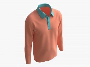 Long Sleeve Polo Shirt for Men Mockup 01 Pink 3D Model