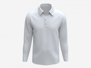 Long Sleeve Polo Shirt for Men Mockup 01 White 3Dモデル